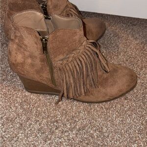 Fringe Suede Ankle Boots - Brown